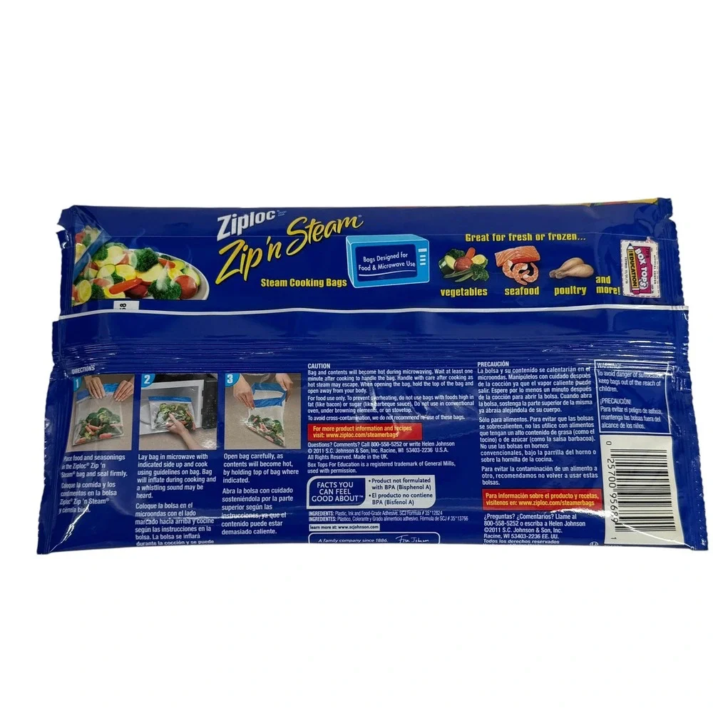 Ziploc Zip N Steam Cooking Bags NEW 10 Count Microwave Safe BPA Free Food Prep